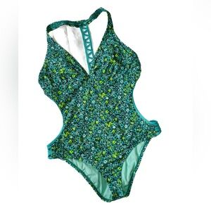 Athleta One-Piece Swimsuit – Size Large – Green Floral Cutout